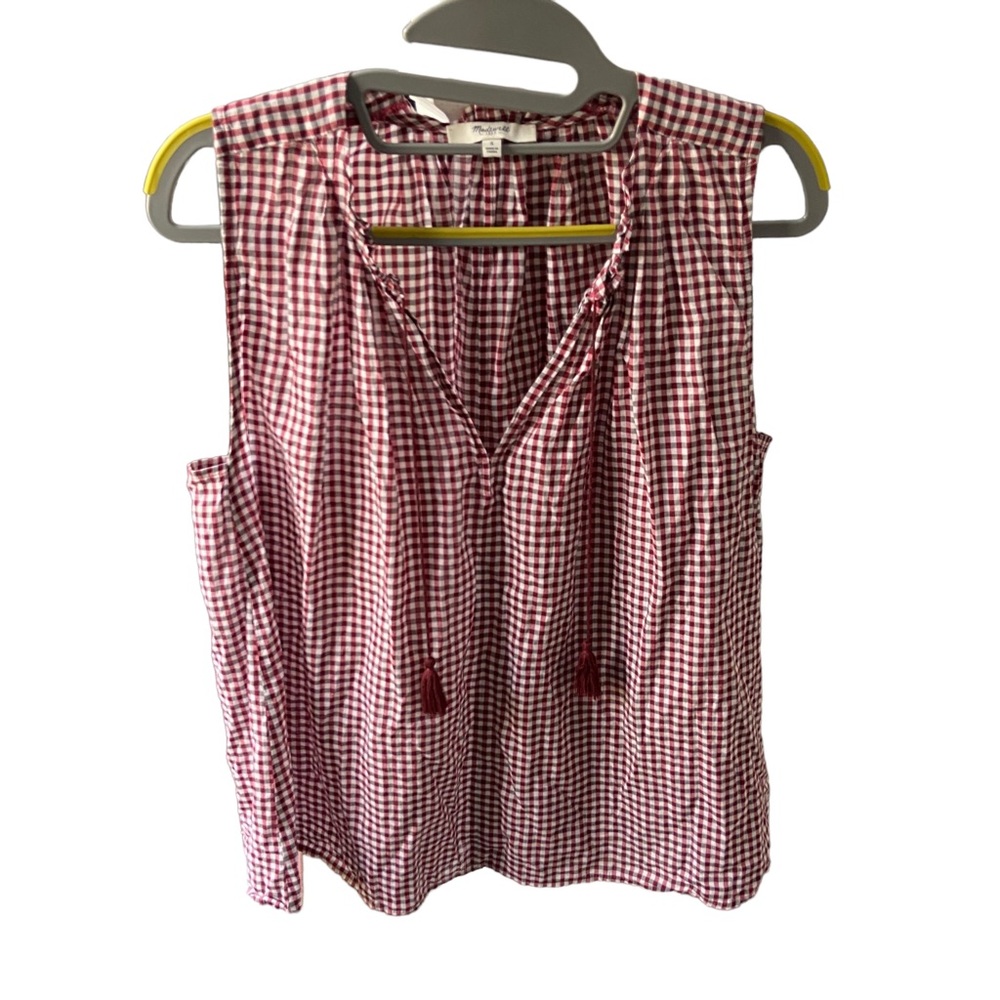 Madewell gingham blouse with tassels - Size small
